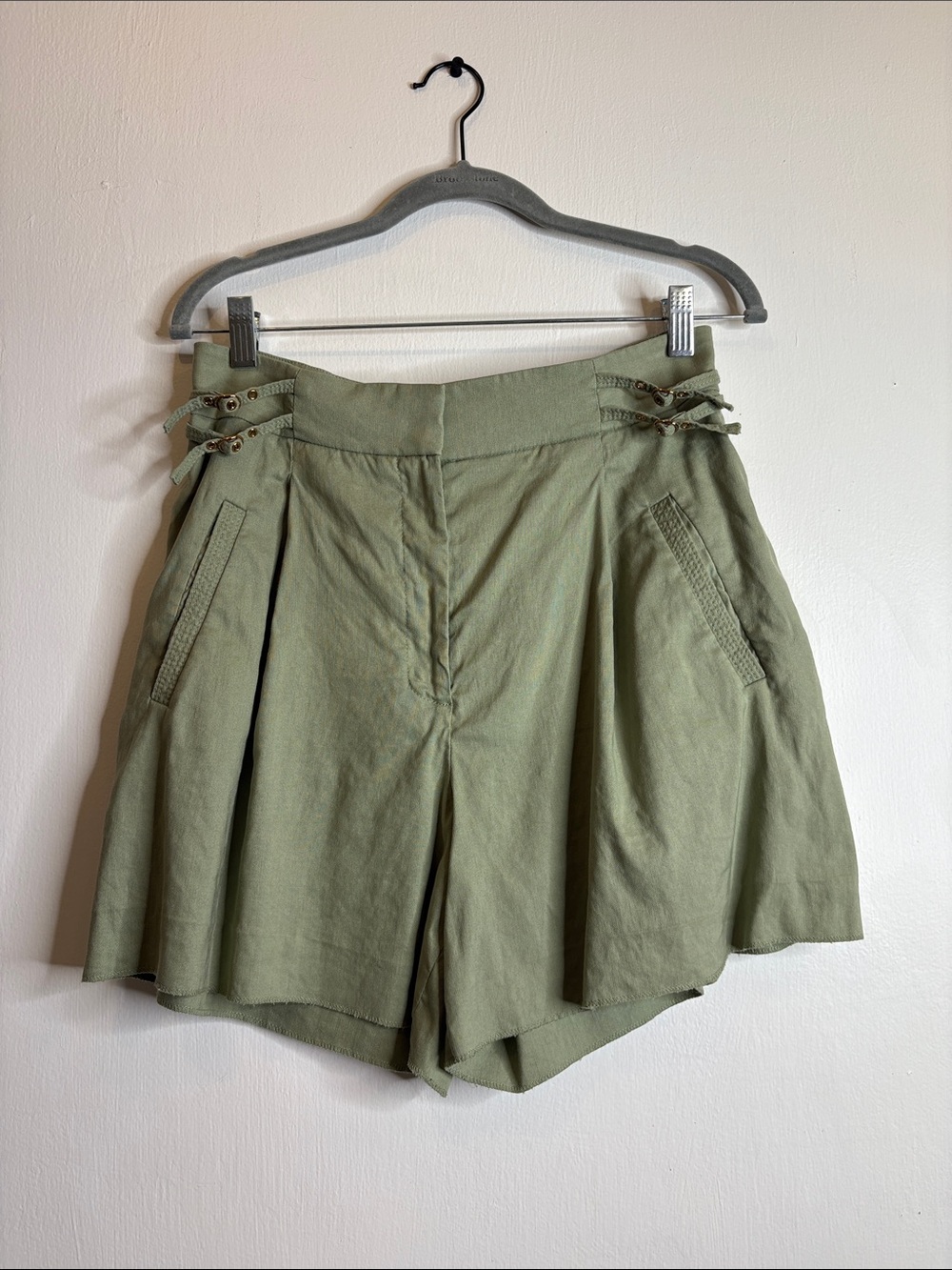 Veronica Beard Olive Green High-Waist Shorts